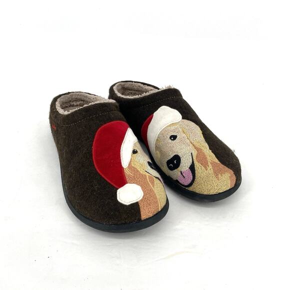 LL Bean Womens Daybreak Scuffs Slippers Size 10 Christmas Golden Retriever Dogs - Picture 1 of 6